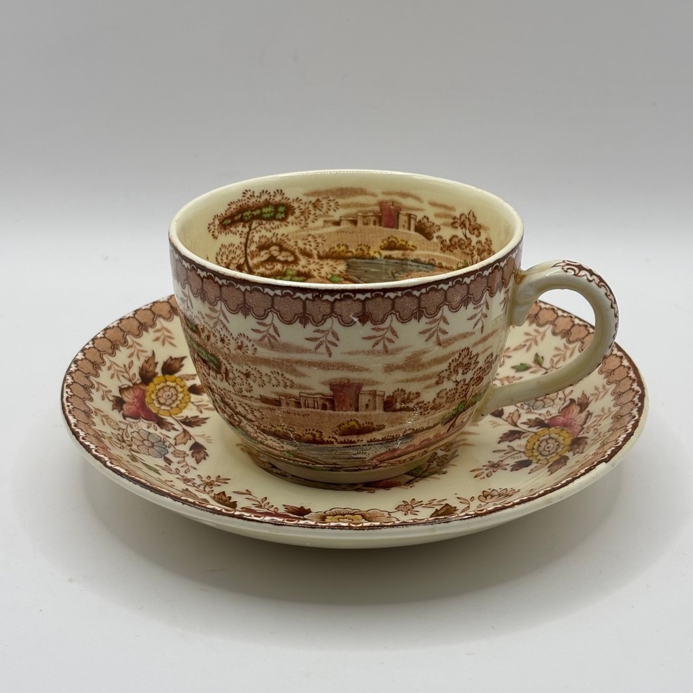 Vintage Ridgway Woodland Brown Teacup and Saucer Set Made in England‎